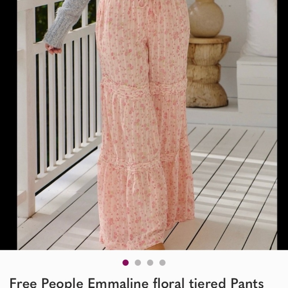 Free People Pink Floral Tiered Wide Leg Pants